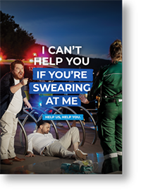 Verbal Abuse poster showing a man yelling at ambulance staff